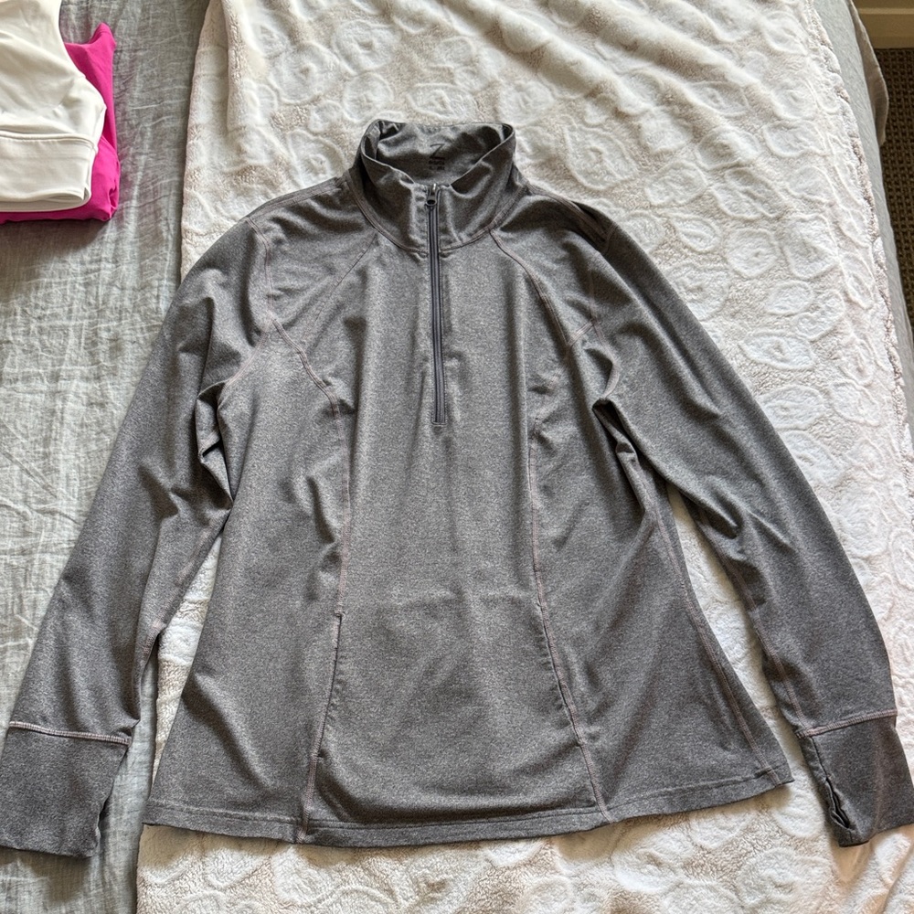 Gray Quarter-Zip Long Sleeve Pullover